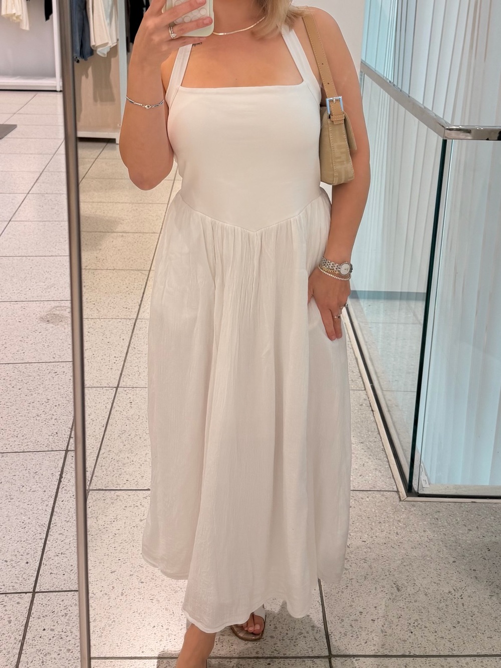 American Eagle Outfitters White Square-Neck Maxi Dress